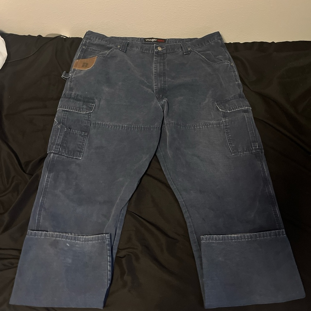 Wrangler Riggs workwear cargo/carpenter pants blue 42/34 baggy cool fade